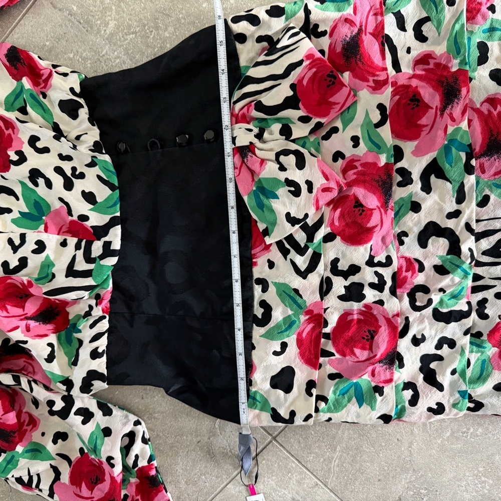Vintage 100% Silk A.J. Bari Animal Print Floral Tiered Fit Flare Dress Sz 6 - Picture 13 of 15
